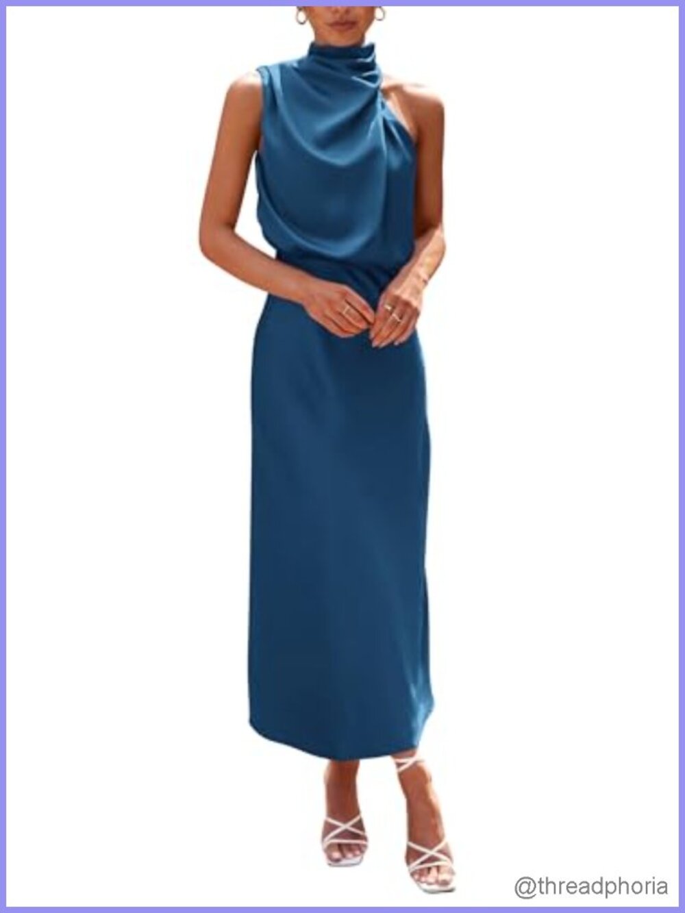 Satin Maxi Dress Sleeveless Mock Neck Fit & Flare Cocktail Party